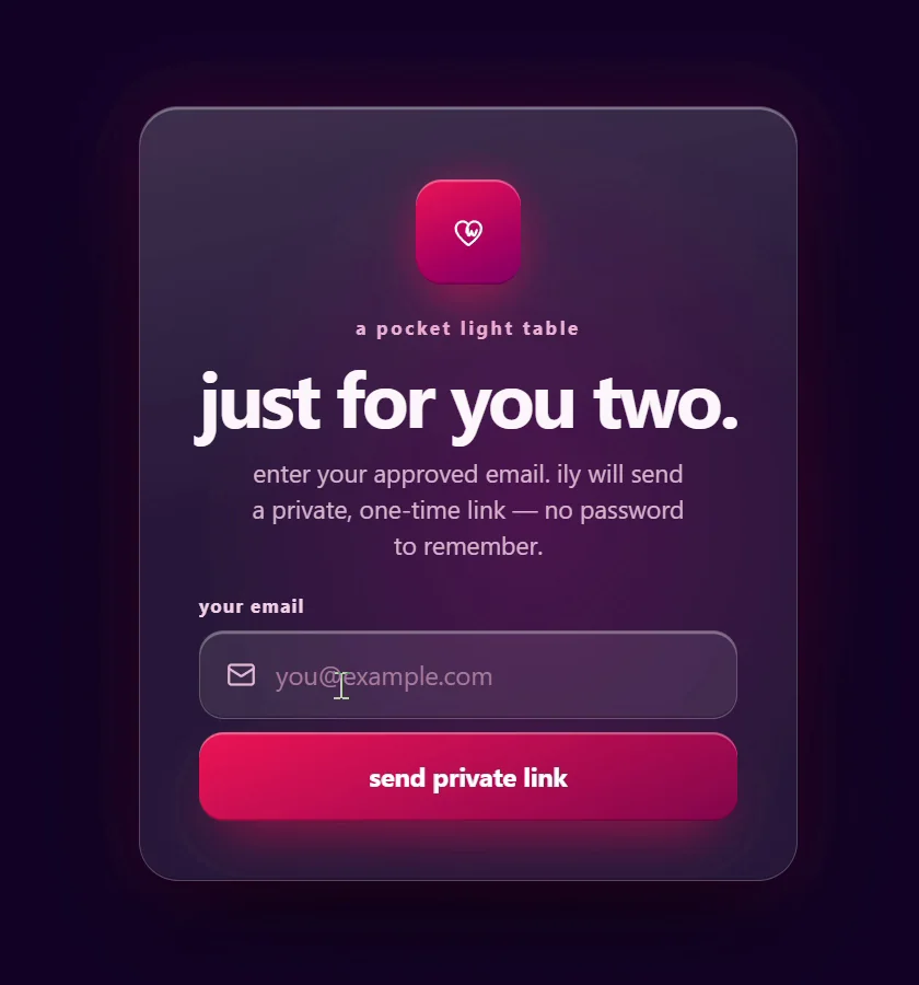 ILY private invite screen labeled just for you two