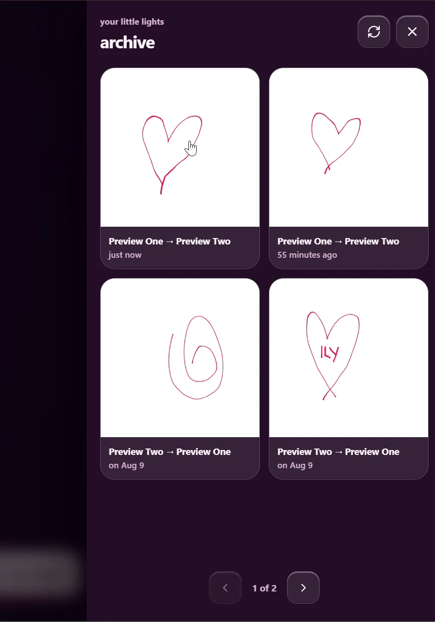 ILY shared archive open with four saved drawing thumbnails